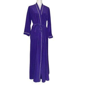 Vanity Fair Vintage Purple White Piping Fleece Tie Wrap Robe Housecoat Sz Large